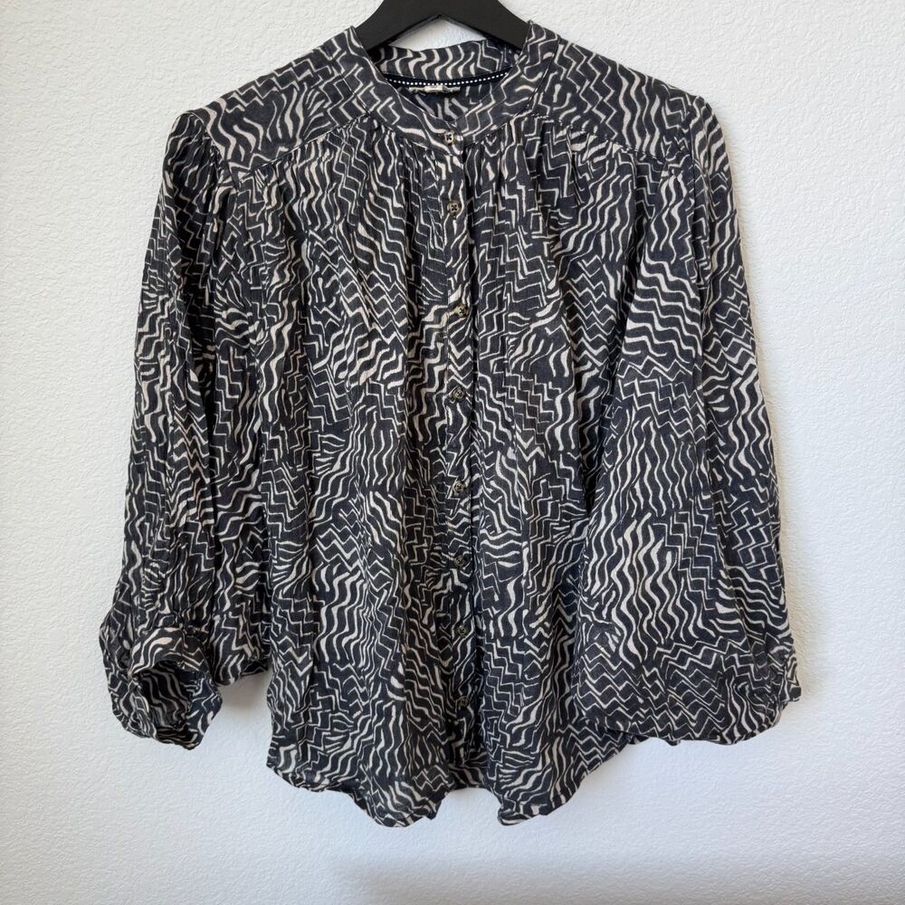 Pilcro Button Up‎ Top Women's Medium Petite 100% cotton Printed Dolman Sleeves